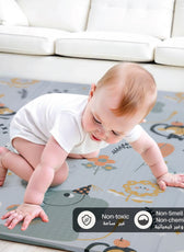 Baby Crawling Mat 200x180CM Large Reversible Waterproof, Non-Slip Play Mat with Elephant Design