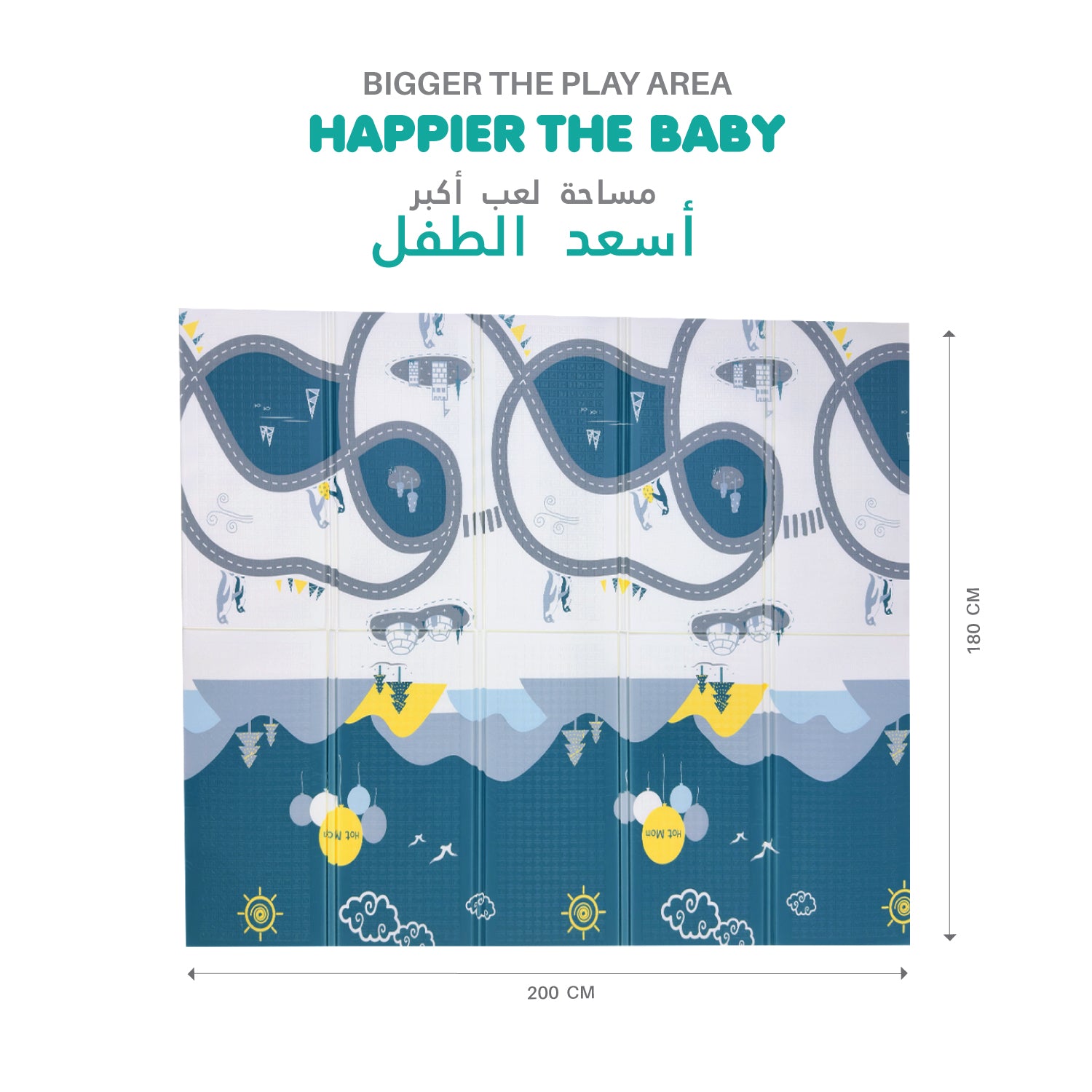 Baby Crawling Mat 200x180CM Large Reversible Waterproof, Non-Slip Play Mat with Penguin Design