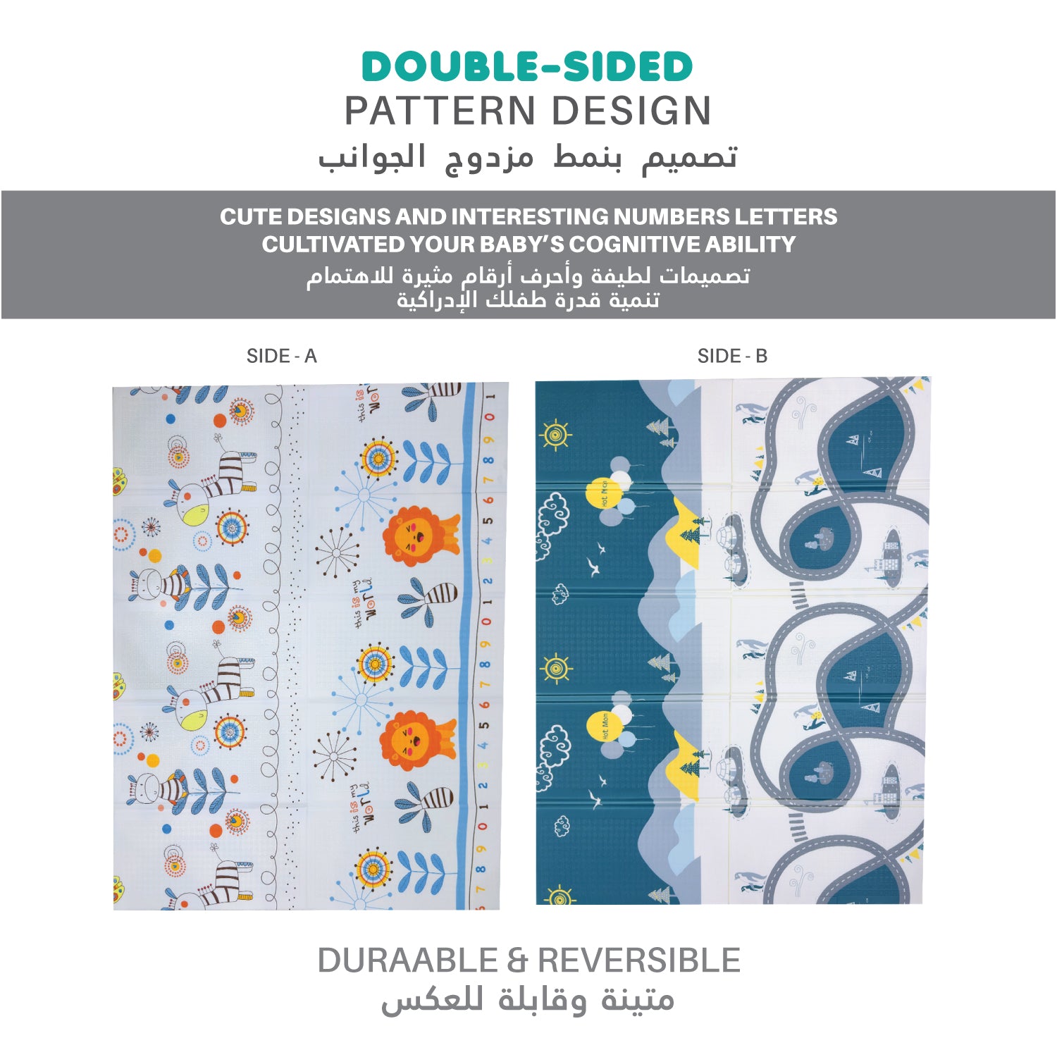 Baby Crawling Mat 200x180CM Large Reversible Waterproof, Non-Slip Play Mat with Penguin Design