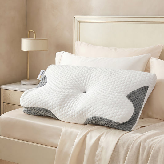 Ergo Memory Foam Pillow with Breathable, Washable Cover with Button 60x40x10cm