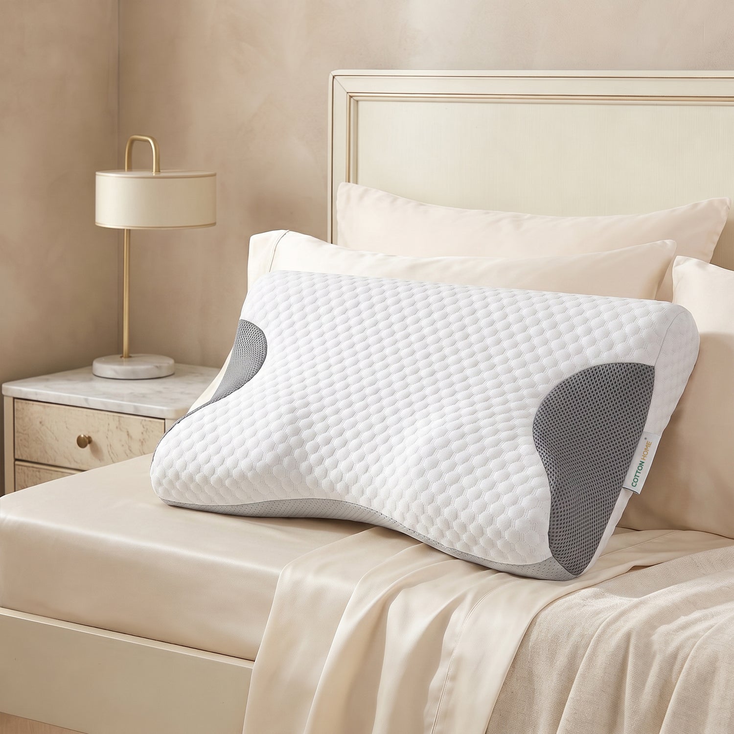 Ergo Memory Foam Pillow with Breathable, Washable Cover 60x40x10cm