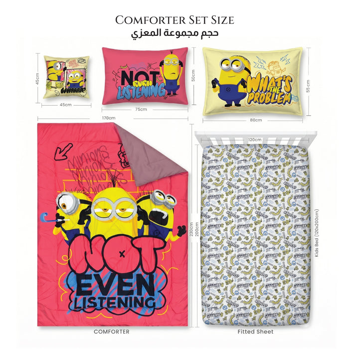 Minion Official Kids Bedding Set – 5 Piece Comforter Set Cozy & Colorful Cartoon Character with Matching Pillowcases & Bedsheet