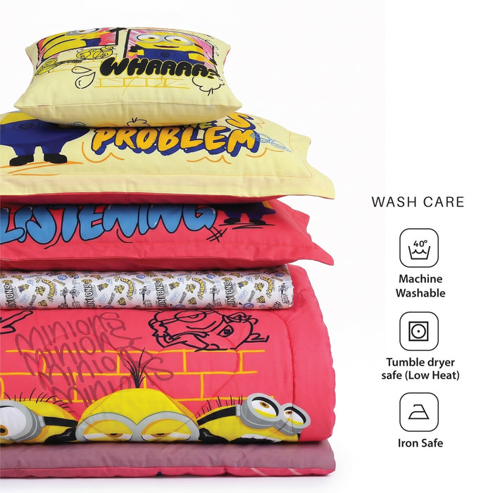 Minion Official Kids Bedding Set – 5 Piece Comforter Set Cozy & Colorful Cartoon Character with Matching Pillowcases & Bedsheet