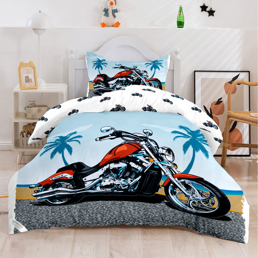 Kids Duvet Cover Set 3 Pcs -  Motorcycle  Print | 135x220cm | Microfiber | Cotton Home - Cotton Home