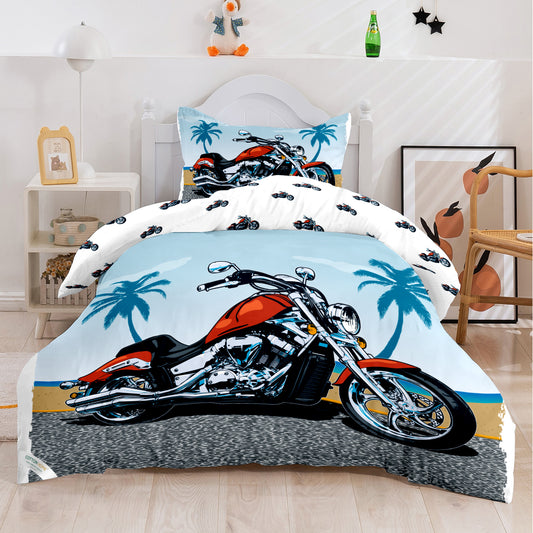 Kids Duvet Cover Set 3 Pcs -  Motorcycle  Print | 135x220cm | Microfiber | Cotton Home - Cotton Home