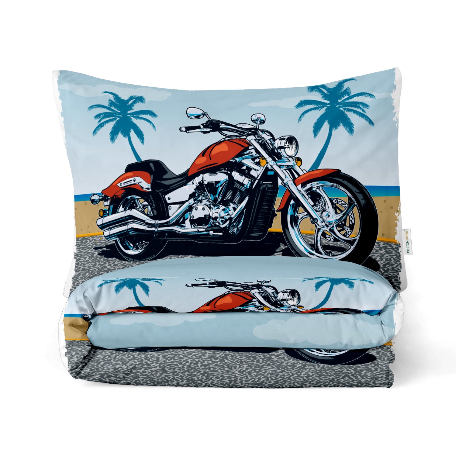 Kids Duvet Cover Set - 4 Pc - Motorcycle Print 160x220cm | Cotton Home - Cotton Home