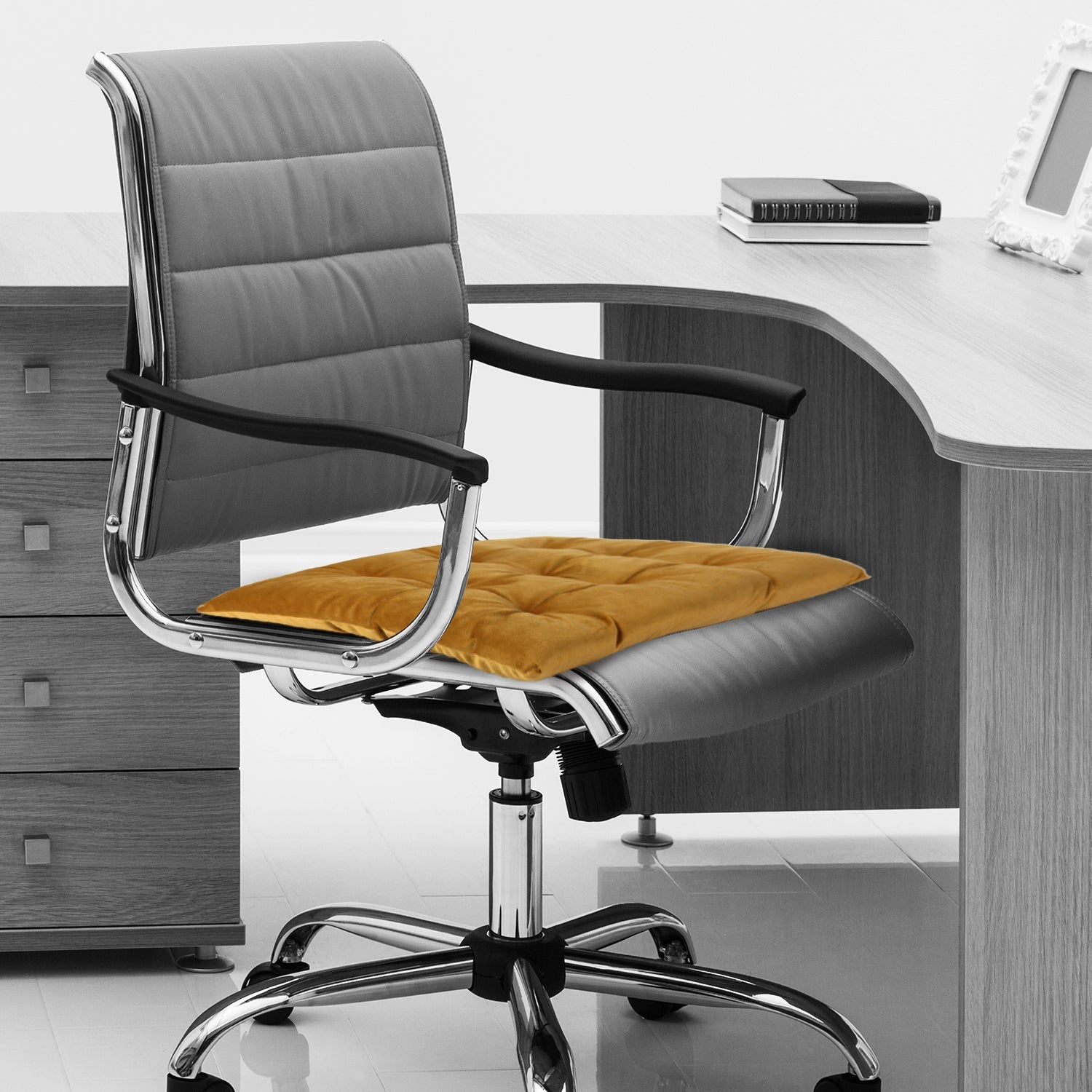 Velvet Slip Free Tufted  Chair Cushion Mustard 40x40cm - Pack of 4 - Cotton Home