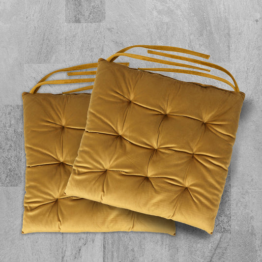 Velvet Slip Free Tufted  Chair Cushion Mustard 40x40cm - Pack of 2 - Cotton Home