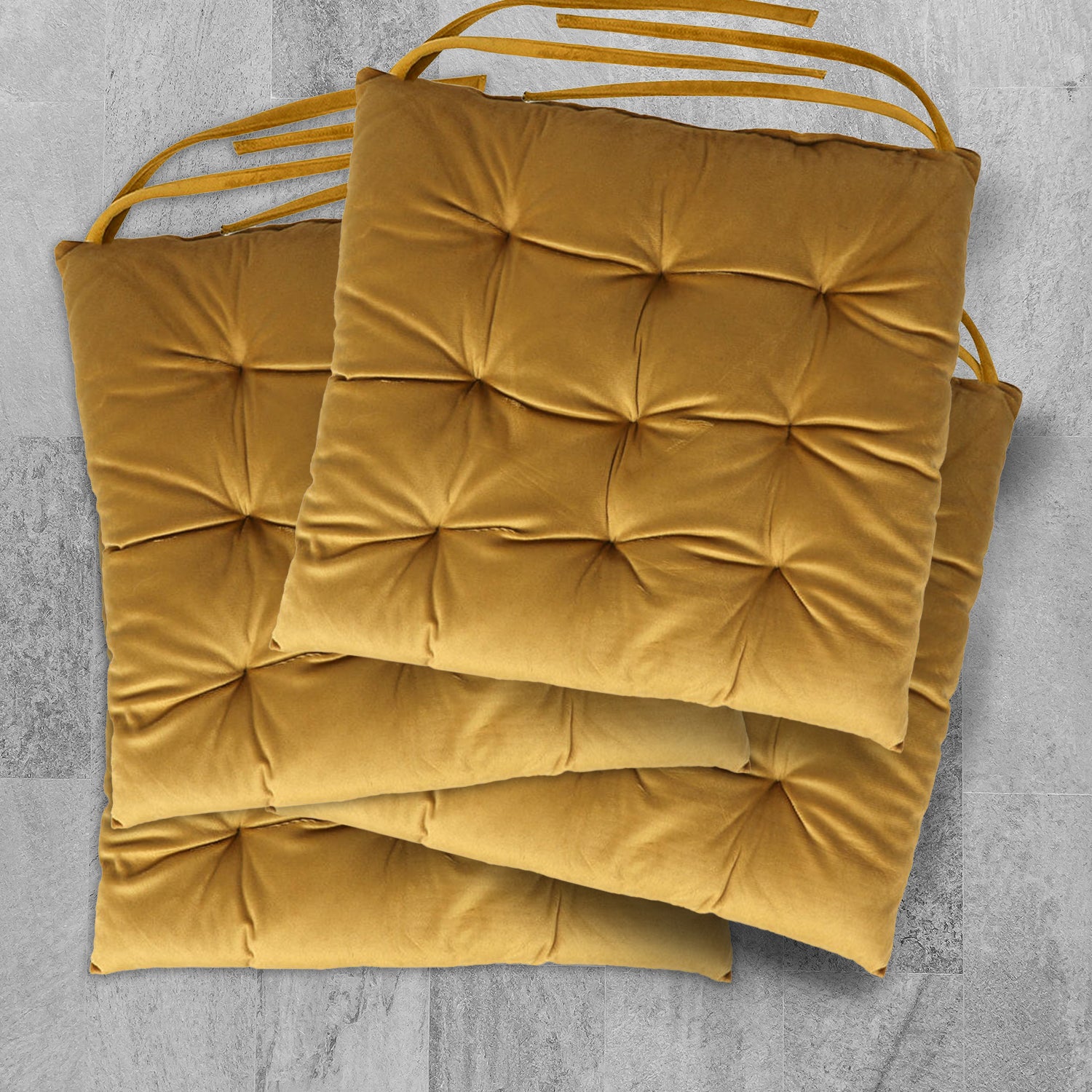 Velvet Slip Free Tufted  Chair Cushion Mustard 40x40cm - Pack of 4 - Cotton Home