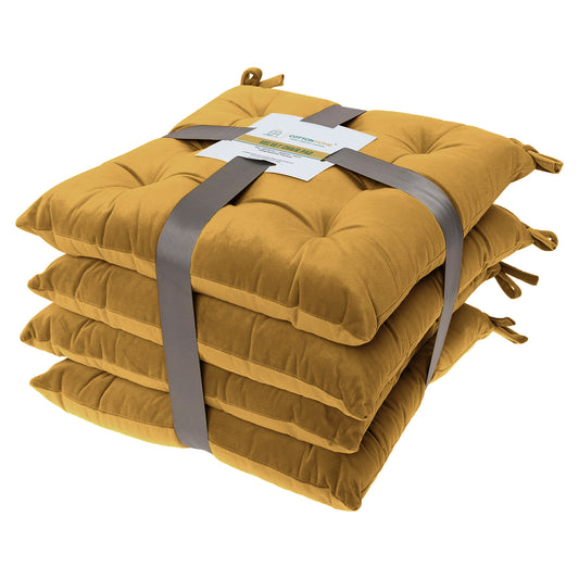 Velvet Slip Free Tufted  Chair Cushion Mustard 40x40cm - Pack of 4 - Cotton Home