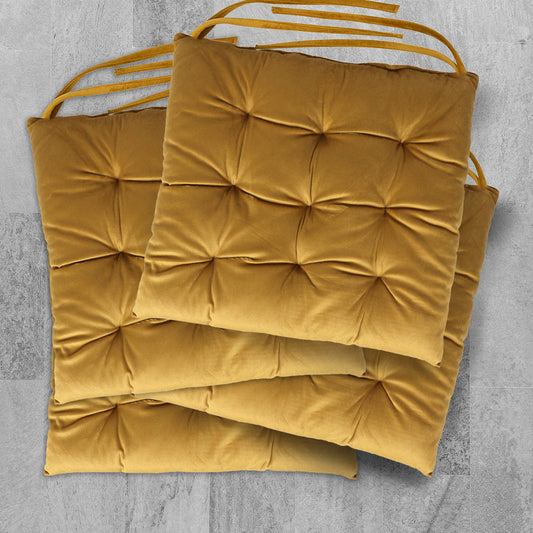 Velvet Slip Free Tufted  Chair Cushion Mustard 40x40cm - Pack of 4 - Cotton Home