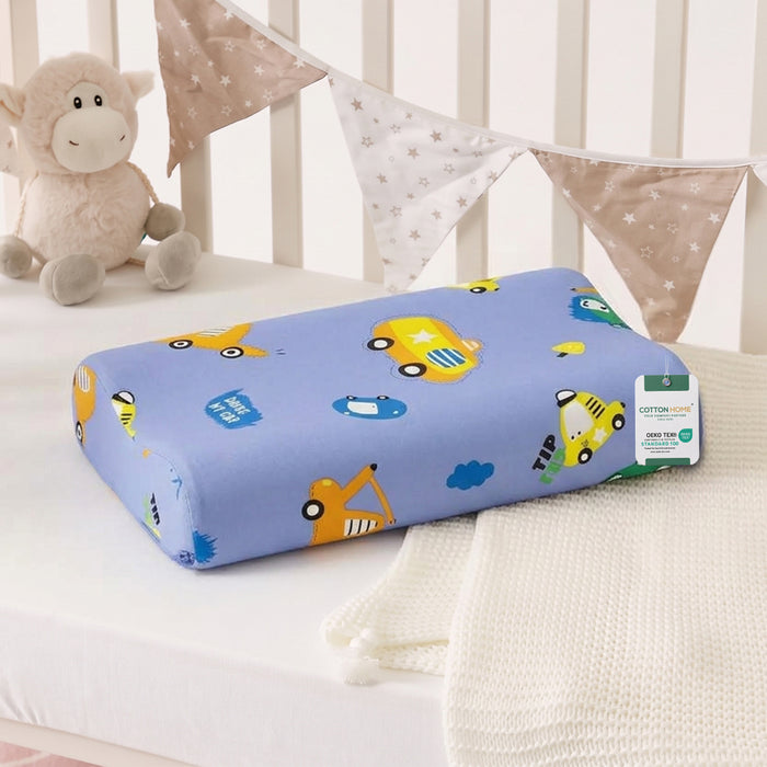 Snoozie Kids Contour Memory Foam Pillow 26x38 cm, Ergonomic Pillow for Children, Removable Cover My Car