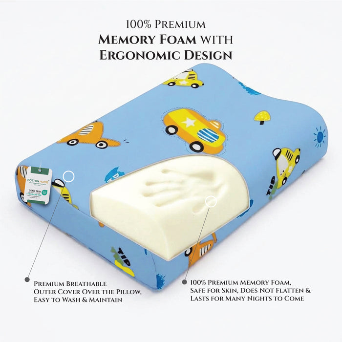 Kids Contour Memory Foam Pillows - My Car (26x38cm)