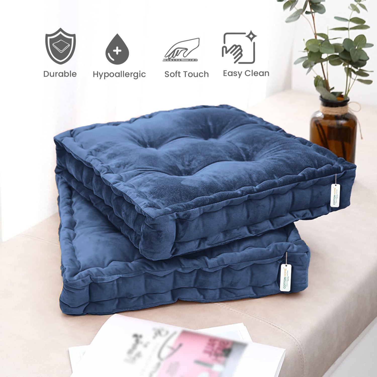 Serenity Velvet Multipurpose Seat Cushion 40x40cm  Pack of 2  Square Shape Seating - Cotton Home