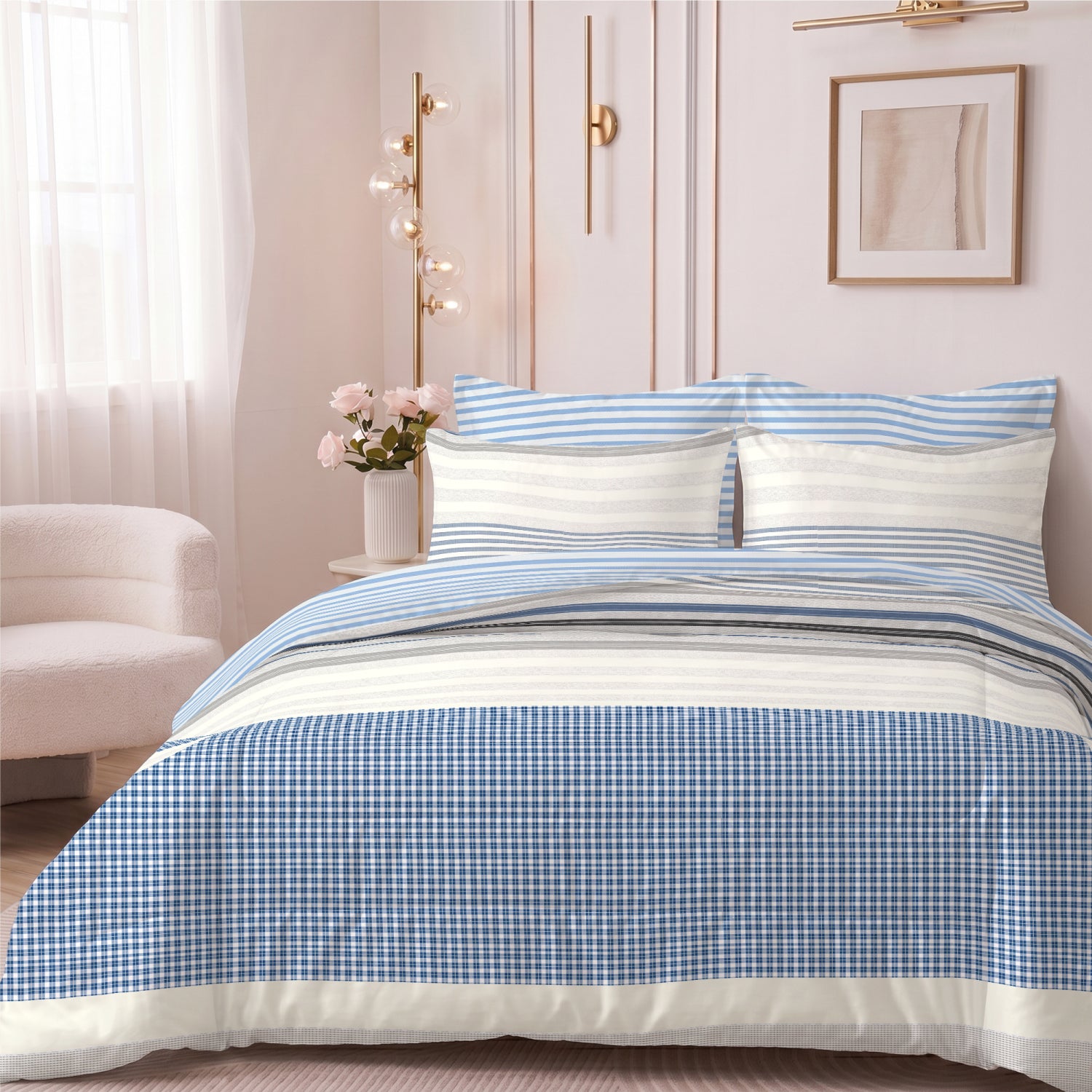Loresa 350TC  Cotton 6-Piece Set Premium Quality King Comforter Set 220x240cm