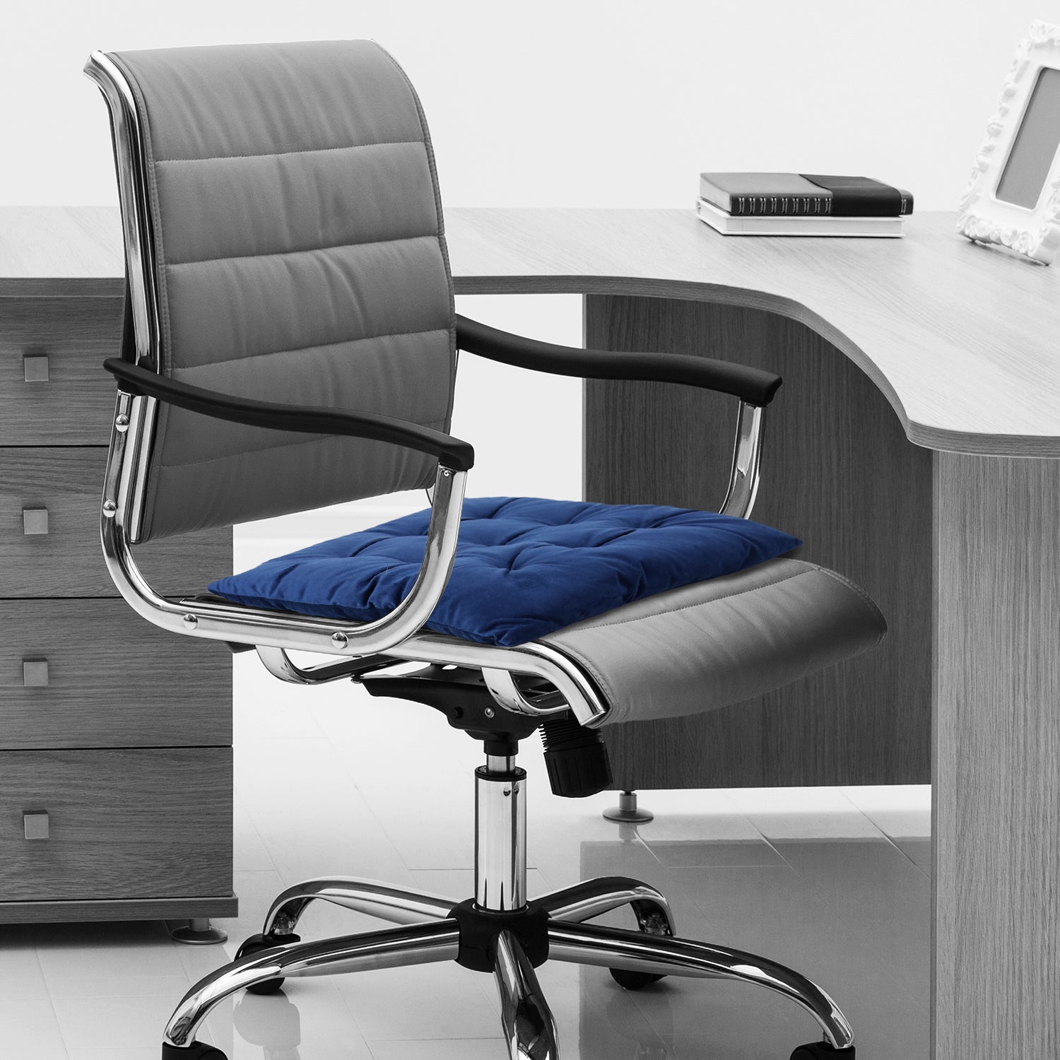 Velvet Slip Free Tufted  Chair Cushion Navy Blue 40x40cm - Cotton Home