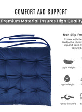 Velvet Slip Free Tufted  Chair Cushion Navy Blue 40x40cm - Pack of 4 - Cotton Home