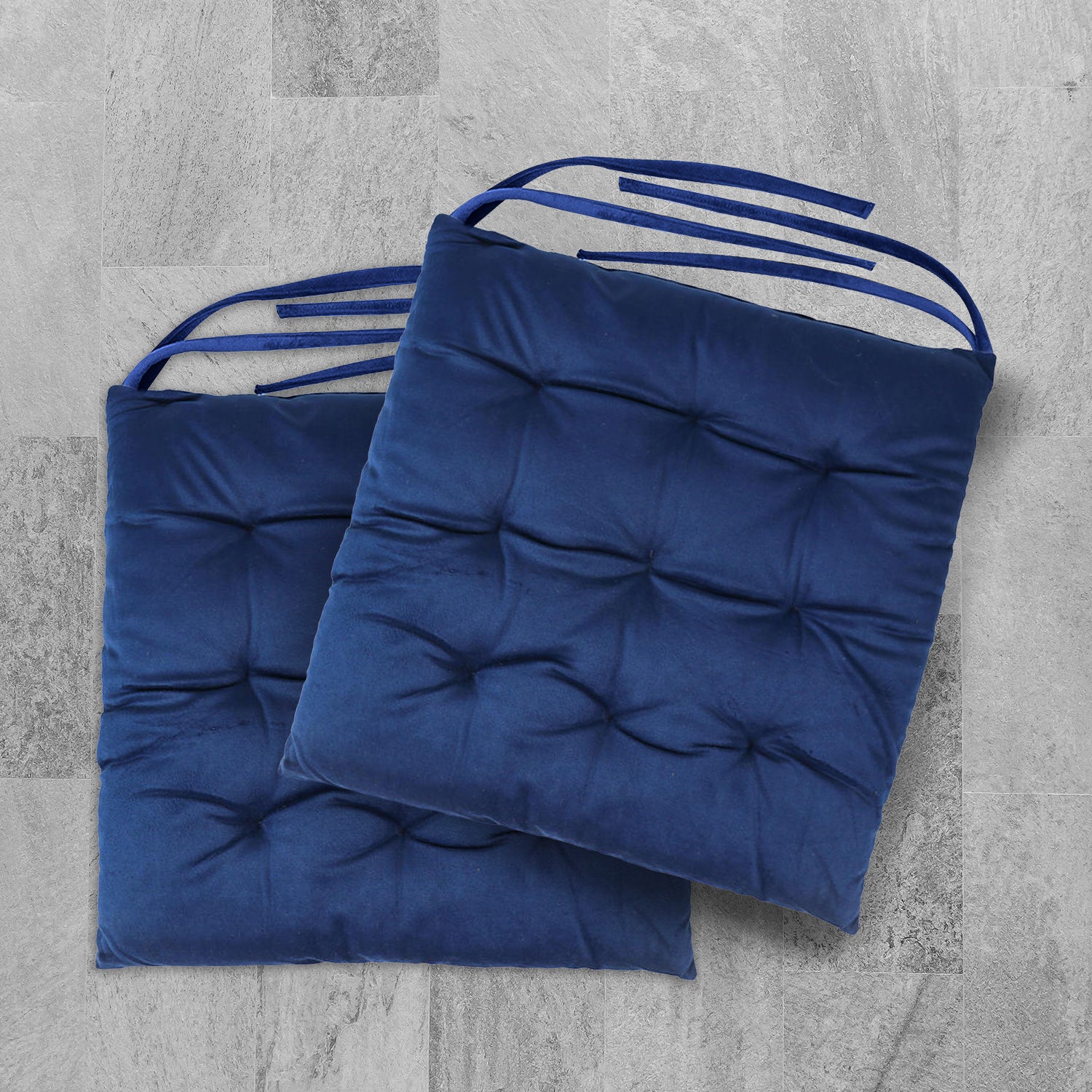 Velvet Slip Free Tufted  Chair Cushion Navy Blue 40x40cm - Pack of 2 - Cotton Home