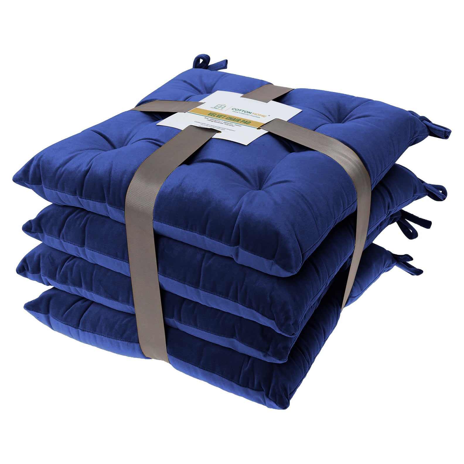 Velvet Slip Free Tufted  Chair Cushion Navy Blue 40x40cm - Pack of 4 - Cotton Home