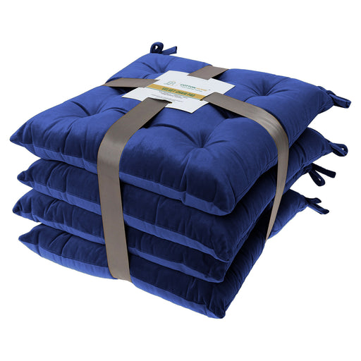 Velvet Slip Free Tufted  Chair Cushion Navy Blue 40x40cm - Pack of 4 - Cotton Home