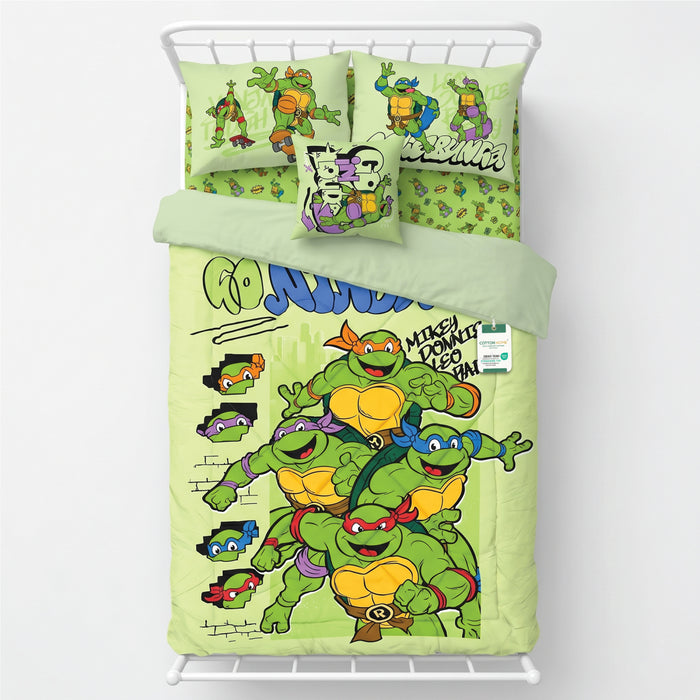 Ninja Turtles Official Kids Bedding Set – 5 Piece Comforter Set Cozy & Colorful Cartoon Character with Matching Pillowcases & Bedsheet