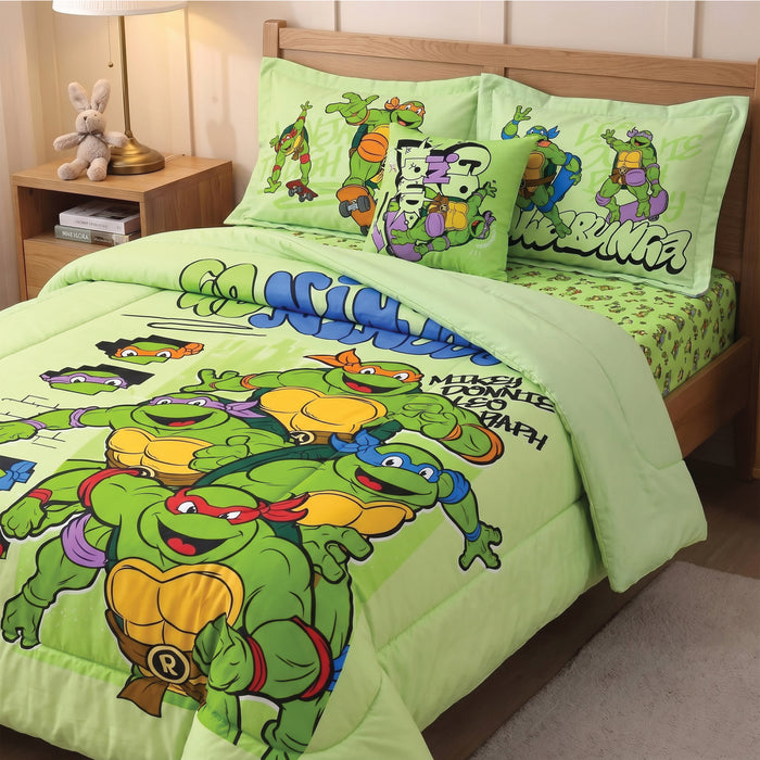 Ninja Turtles Official Kids Bedding Set – 5 Piece Comforter Set Cozy & Colorful Cartoon Character with Matching Pillowcases & Bedsheet