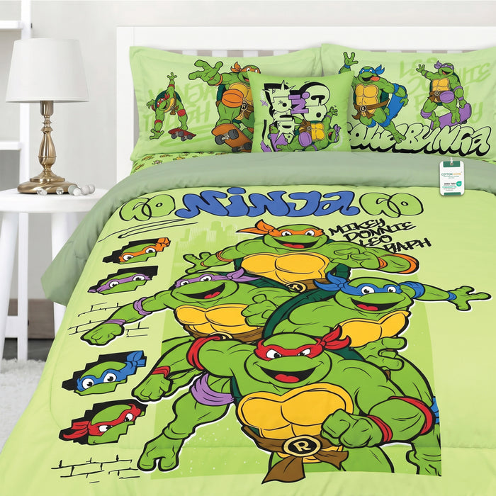 Ninja Turtles Official Kids Bedding Set – 5 Piece Comforter Set Cozy & Colorful Cartoon Character with Matching Pillowcases & Bedsheet