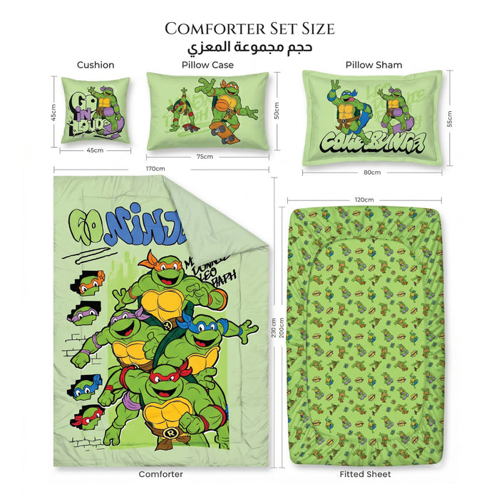 Ninja Turtles Official Kids Bedding Set – 5 Piece Comforter Set Cozy & Colorful Cartoon Character with Matching Pillowcases & Bedsheet