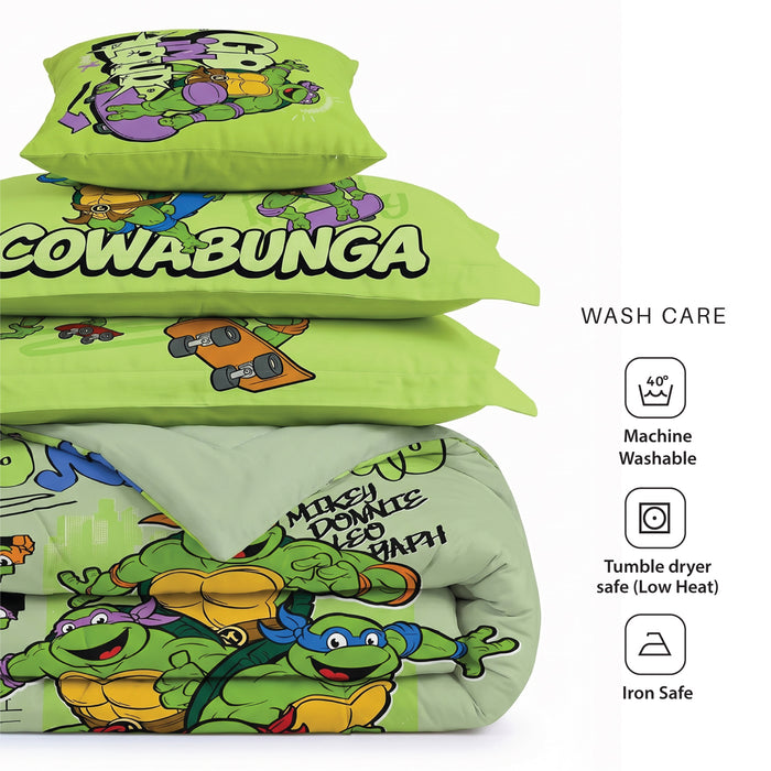 Ninja Turtles Official Kids Bedding Set – 5 Piece Comforter Set Cozy & Colorful Cartoon Character with Matching Pillowcases & Bedsheet