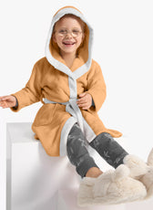 Premium Unisex Peach Bathrobe for Kids Ages 4-14 years with Hood and Tie Up Belt High quality Absorbent - Cotton Home