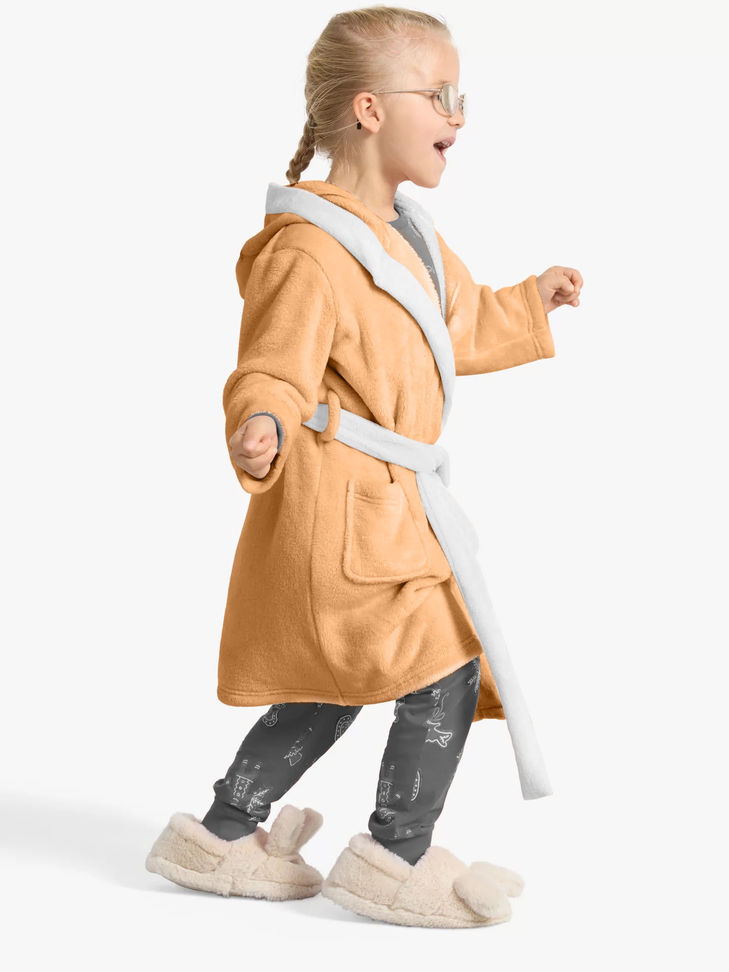 Premium Unisex Peach Bathrobe for Kids Ages 4-14 years with Hood and Tie Up Belt High quality Absorbent - Cotton Home