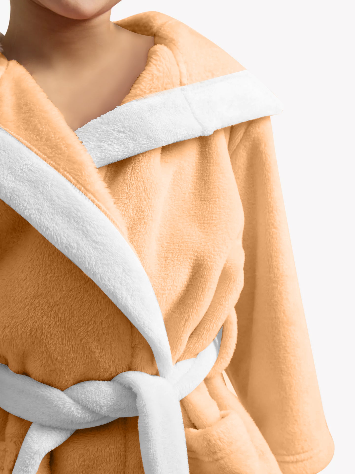 Premium Unisex Peach Bathrobe for Kids Ages 4-14 years with Hood and Tie Up Belt High quality Absorbent - Cotton Home