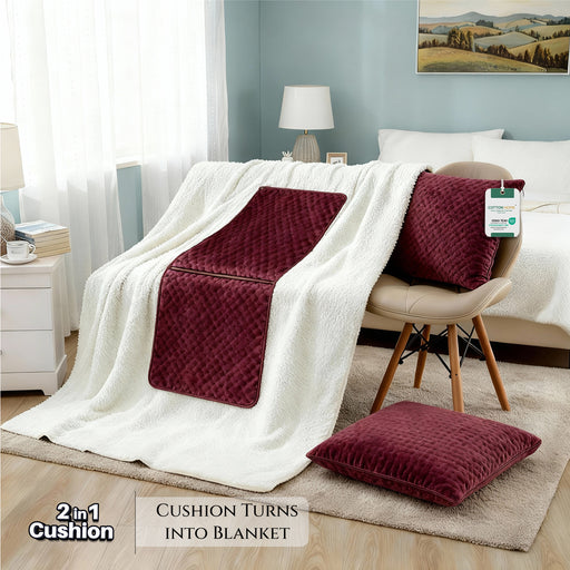 Burgundy Dormella 2-in-1 Cushion with Blanket 40x40cm Cushion with 160x220cm Blanket 