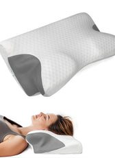 Ergo Memory Foam Pillow with Breathable, Washable Cover 60x40x10cm