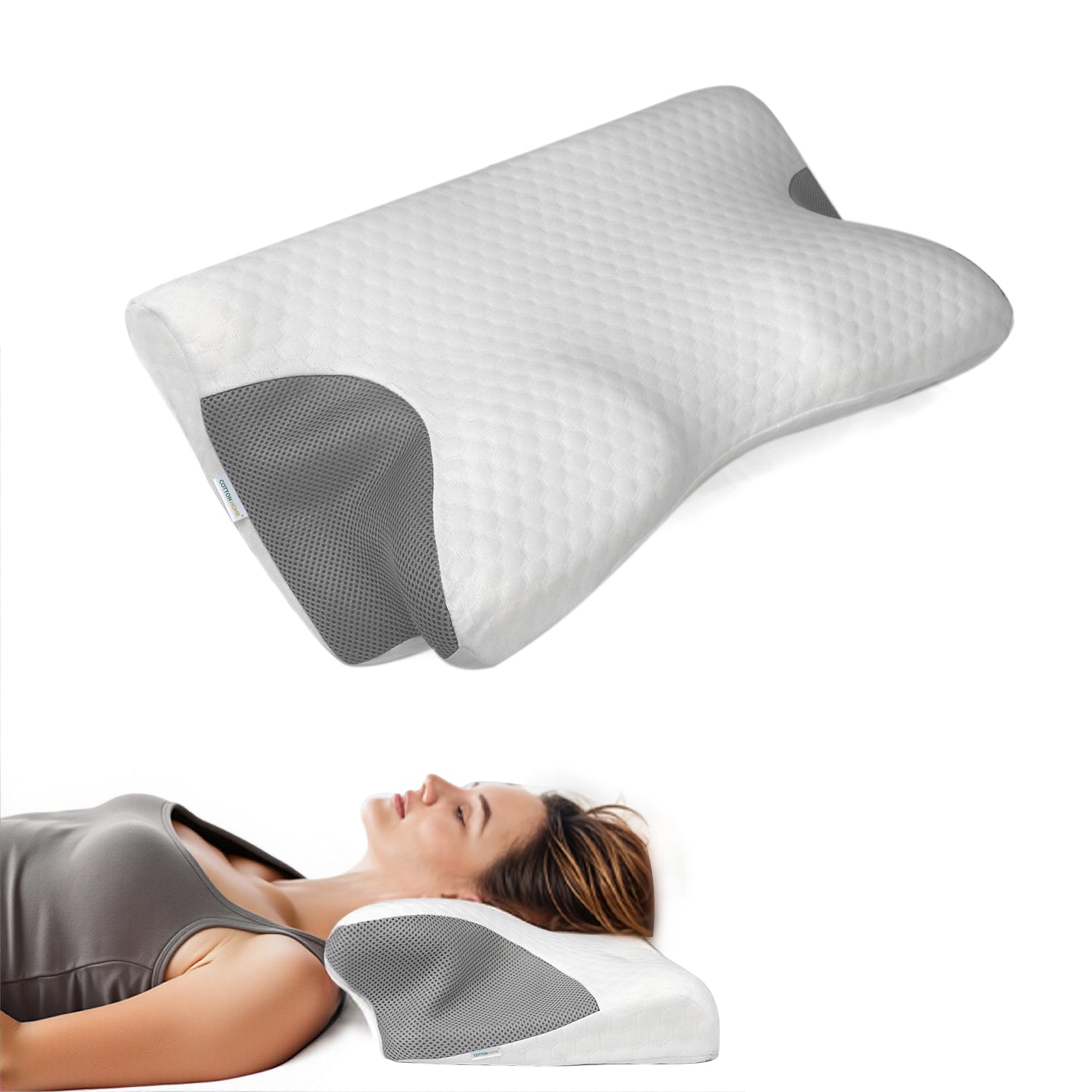 Ergo Memory Foam Pillow with Breathable, Washable Cover 60x40x10cm