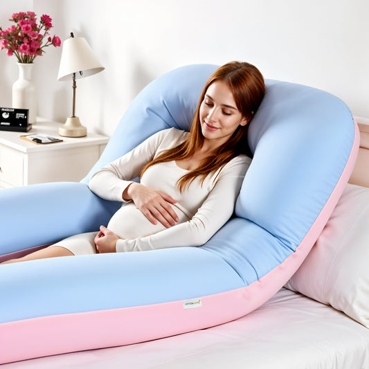 Four Seasons Dual Pregnancy Pillow U Shaped Full Body Maternity Pillow 80x130cm Pink and Blue - Cotton Home