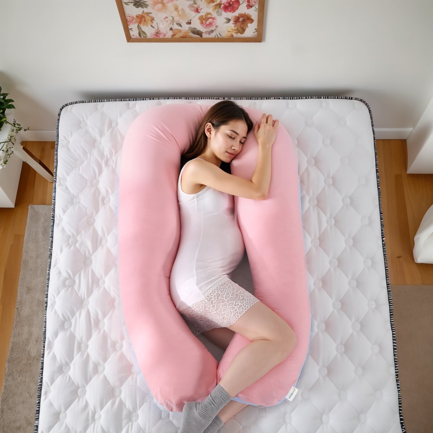 Four Seasons Dual Pregnancy Pillow U Shaped Full Body Maternity Pillow 80x130cm Pink and Blue - Cotton Home