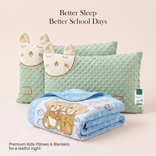 Back to School Essentials Kids Pillow And Blankets Bear Printed Blue