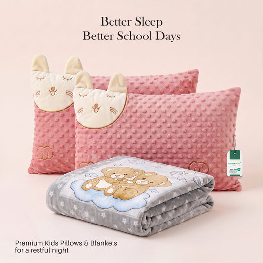 Back to School Essentials Kids Pillow And Blankets Bear Printed Grey