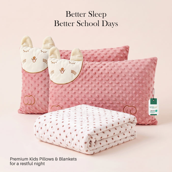 Back to School Essentials Kids Pillow Pink And Blankets Polka Dot