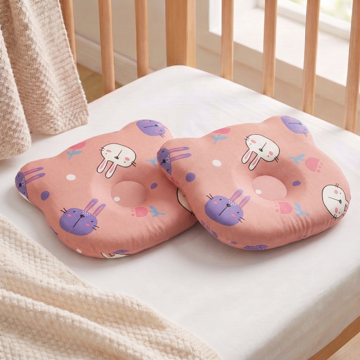 Memory Foam Baby Pillow Pack of 2  Soft Cotton Removable Cover 25x20 cm Pink