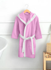 Kitty Embroidered Kids Bathrobe with Hood and Tie Up Belt - Pink - Cotton Home