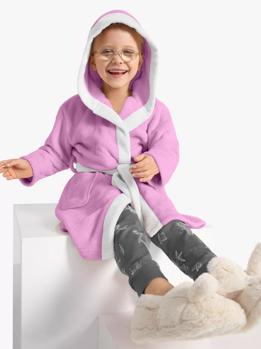 Kitty Embroidered Kids Bathrobe with Hood and Tie Up Belt - Pink - Cotton Home