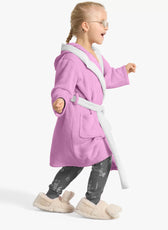 Kitty Embroidered Kids Bathrobe with Hood and Tie Up Belt - Pink - Cotton Home