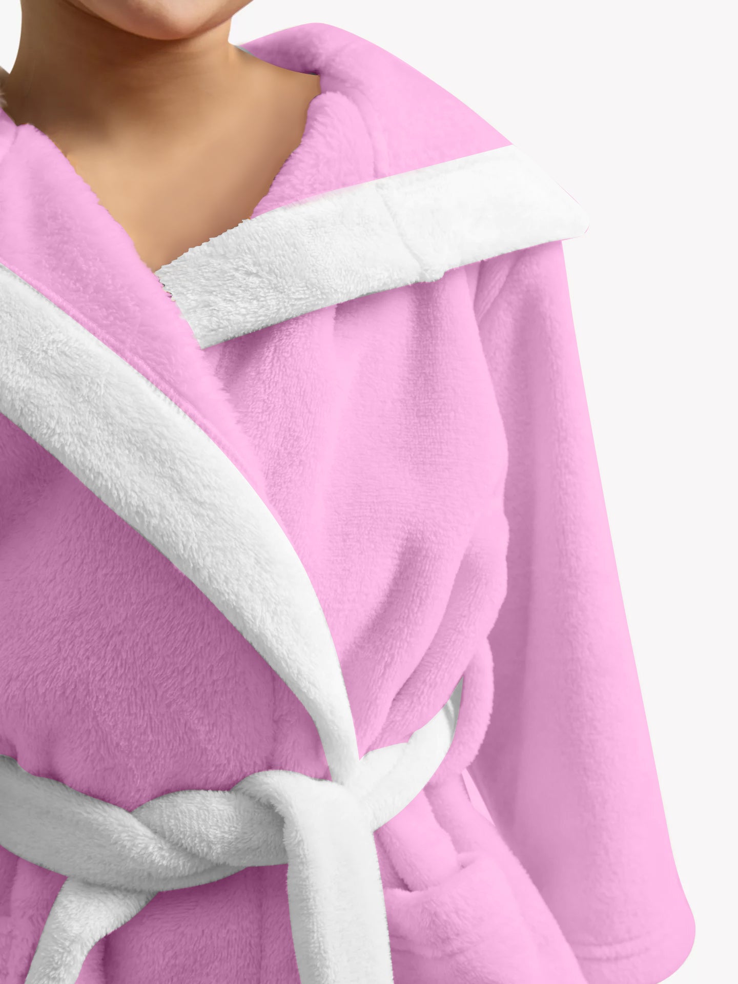 Kitty Embroidered Kids Bathrobe with Hood and Tie Up Belt - Pink - Cotton Home