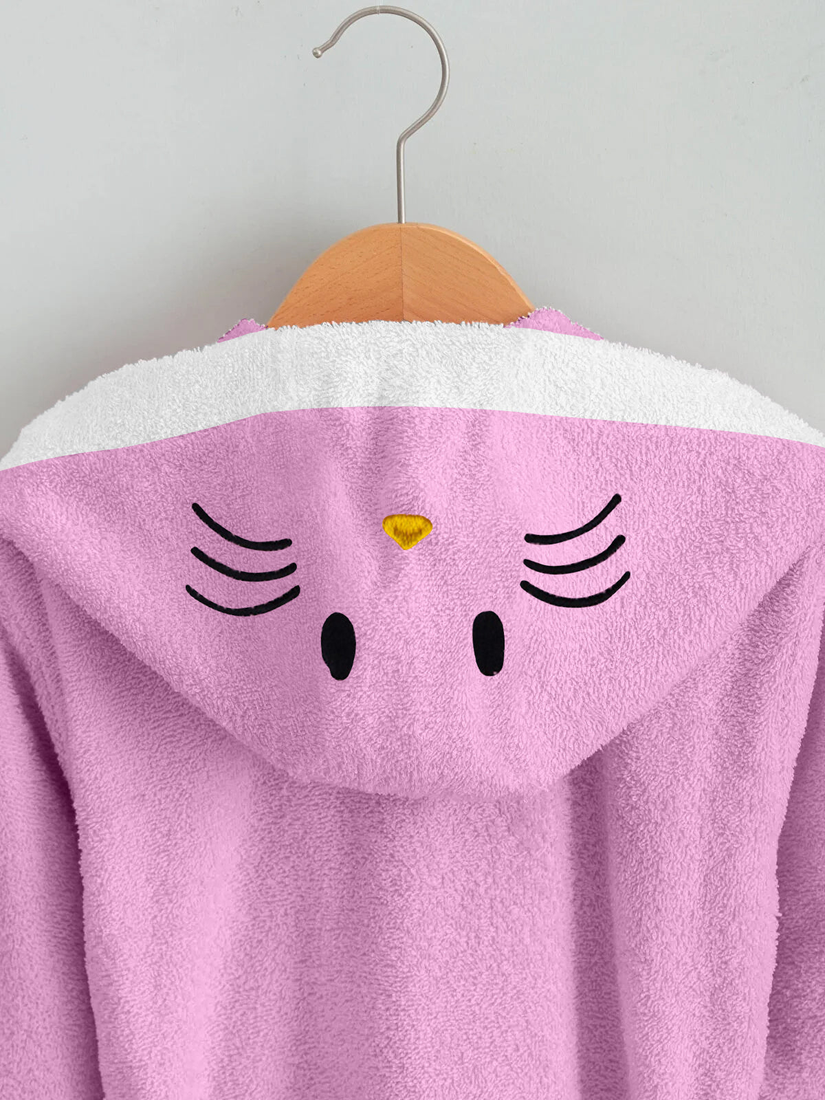Kitty Embroidered Kids Bathrobe with Hood and Tie Up Belt - Pink - Cotton Home