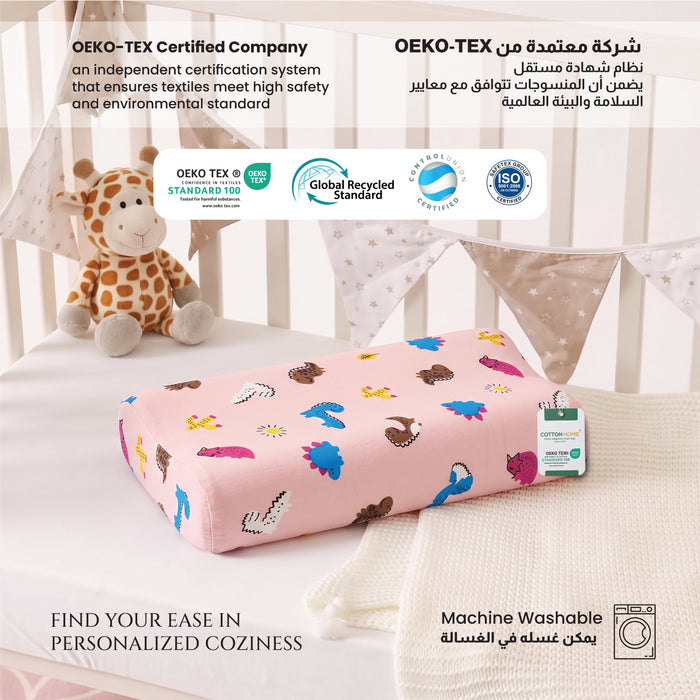 Kids Contour Memory Foam Pillows - Pink Dino (26x38cm)