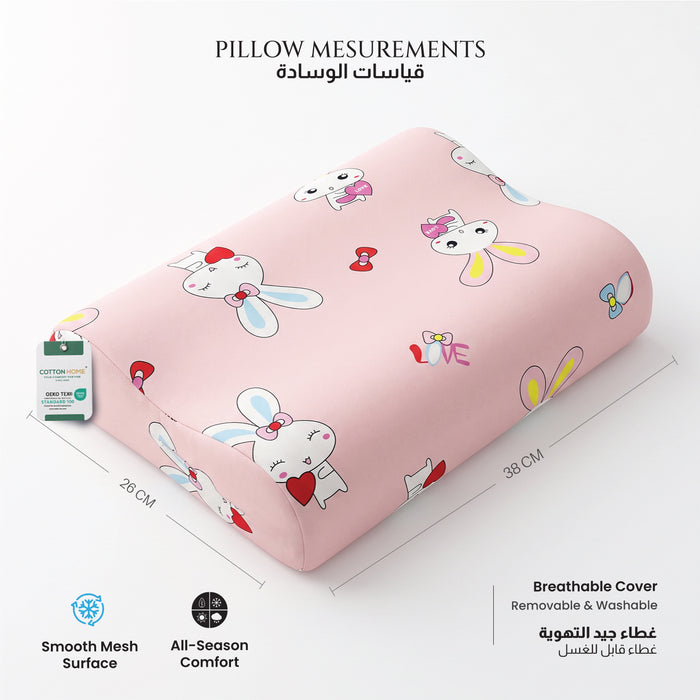 Kids Contour Memory Foam Pillows - Pink Rabbit (26x38cm)