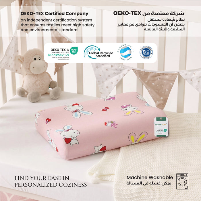 Kids Contour Memory Foam Pillows - Pink Rabbit (26x38cm)