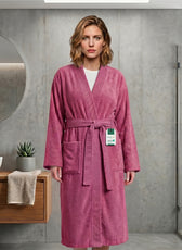 Plush Cotton Adult Bathrobe 100% Cotton Thick & Absorbent - Pink